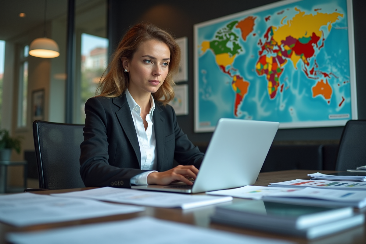 Femme analyste sportive travaillant à son bureau avec des documents