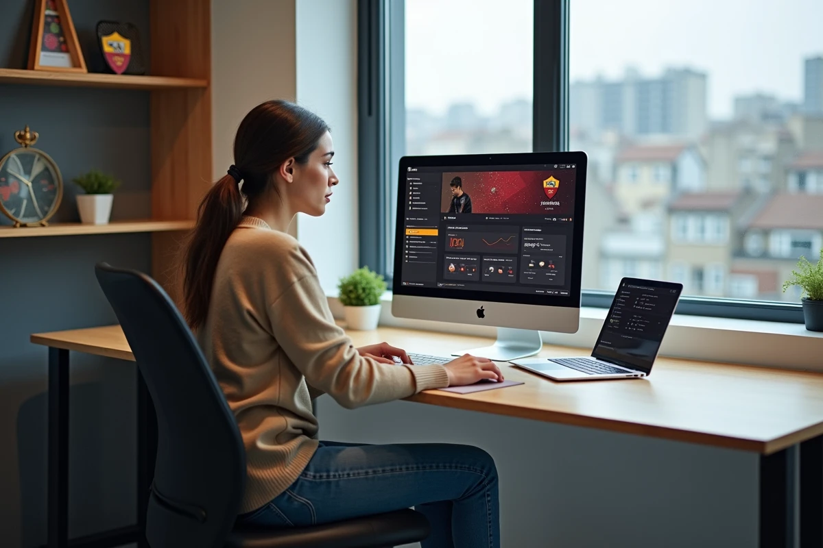 Jeune femme analyste sportive travaille sur un tableau de bord