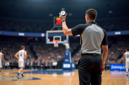 Arbitre de basketball tenant un chronomètre en attente