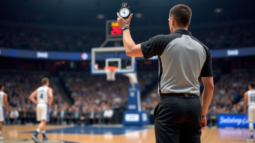 Arbitre de basketball tenant un chronomètre en attente