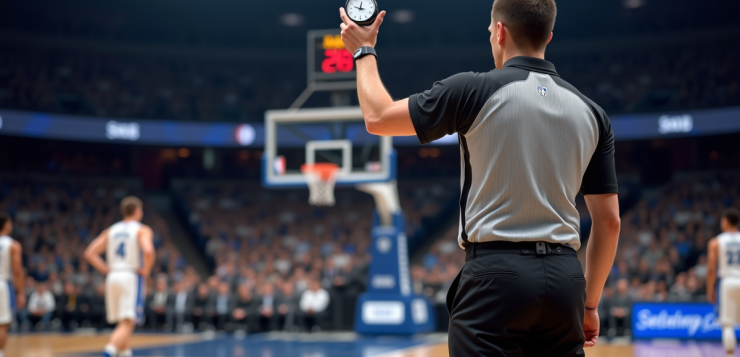 Arbitre de basketball tenant un chronomètre en attente