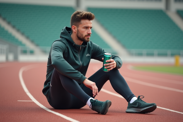 Athlète homme en pause sur la piste lors d'un entraînement