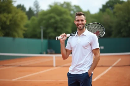 Joueur de tennis confiant sur court en terre battue