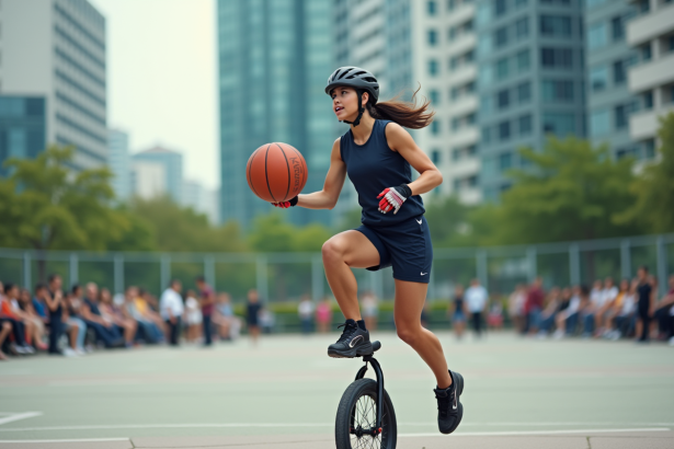 Jeune athlète en unicycle en action lors d'un match urbain