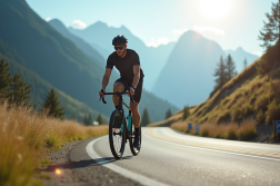 Athlète homme roulant en VTT électrique en montagne