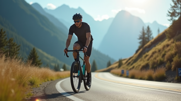 Athlète homme roulant en VTT électrique en montagne
