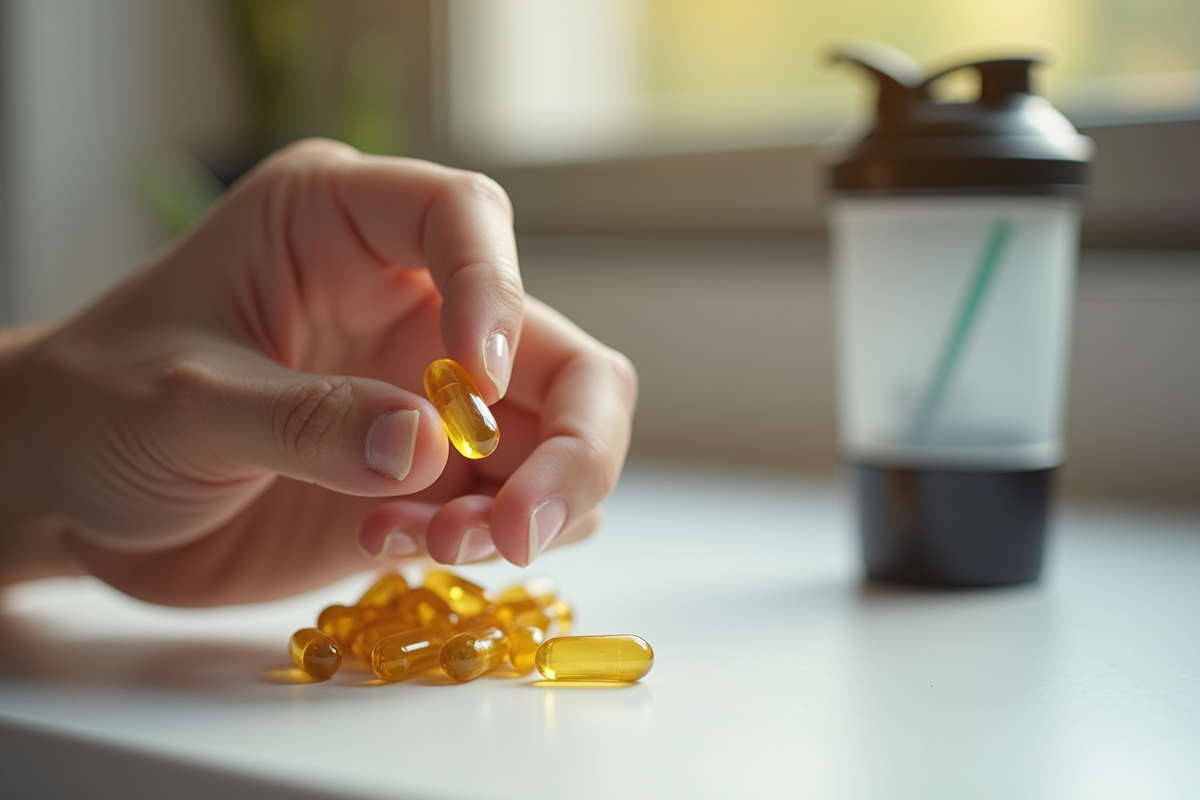 Gros plan sur une capsule de supplément dans la main