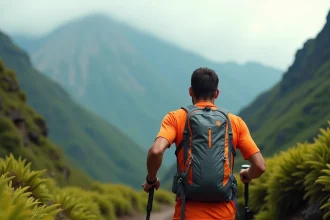 Coureur de trail masculin sur un sentier volcanique à La Réunion lors de la Diagonale des Fous