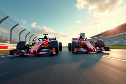 Voiture de F1 et moto GP en course sur circuit en plein jour
