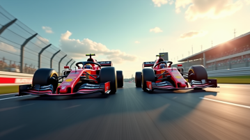 Voiture de F1 et moto GP en course sur circuit en plein jour