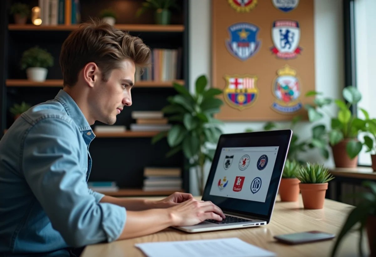 Jeune designer graphique travaillant sur logos de football