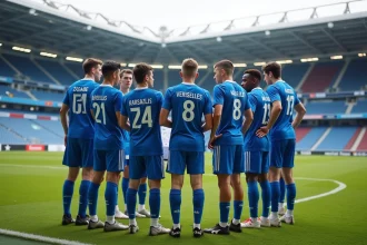 Jeune joueurs de Versailles 78 en huddle sur le terrain