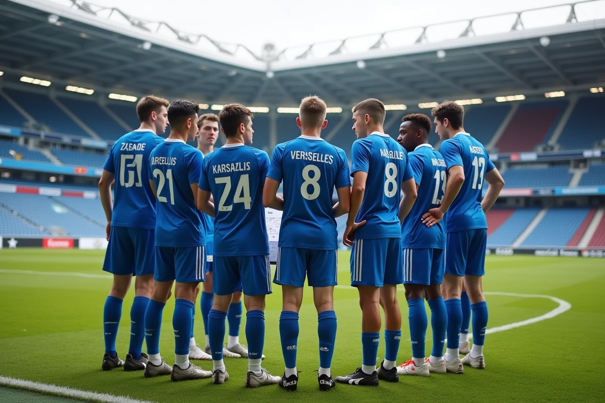 Jeune joueurs de Versailles 78 en huddle sur le terrain