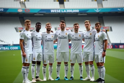 Groupe de jeunes joueurs Real Madrid au stade Santiago Bernabeu