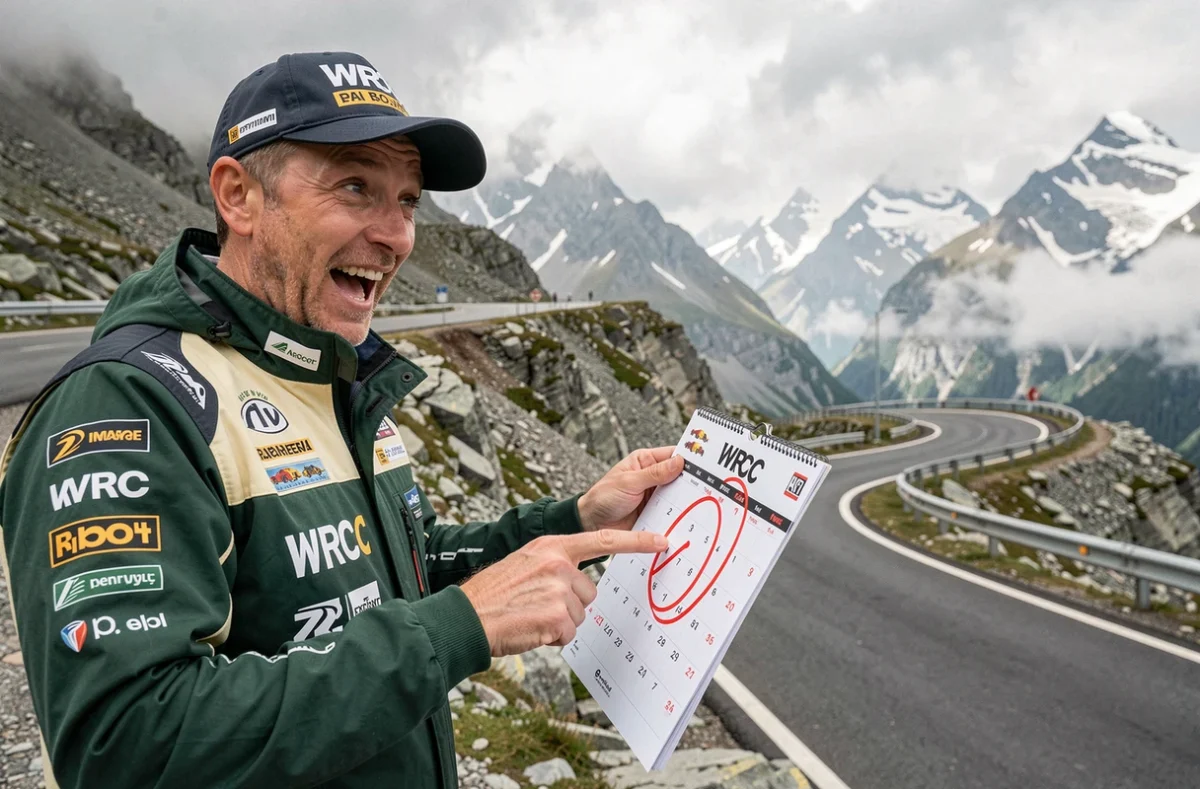 Fan passionné de WRC consultant le calendrier rallye 2026 sur une spéciale de montagne