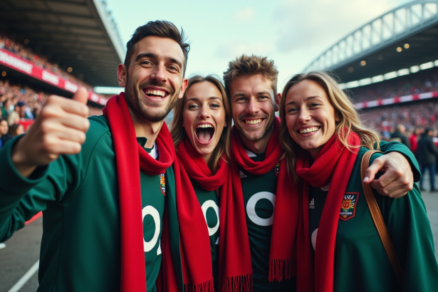 Fans de rugby en groupe avant match six nations