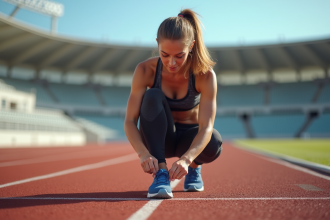 Femme sportive en pleine préparation course à pied