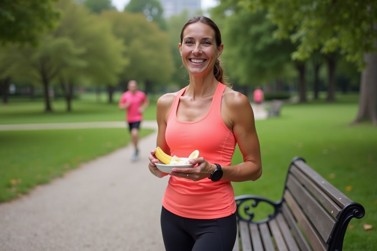 Femme sportive souriante dans un parc avant sa course