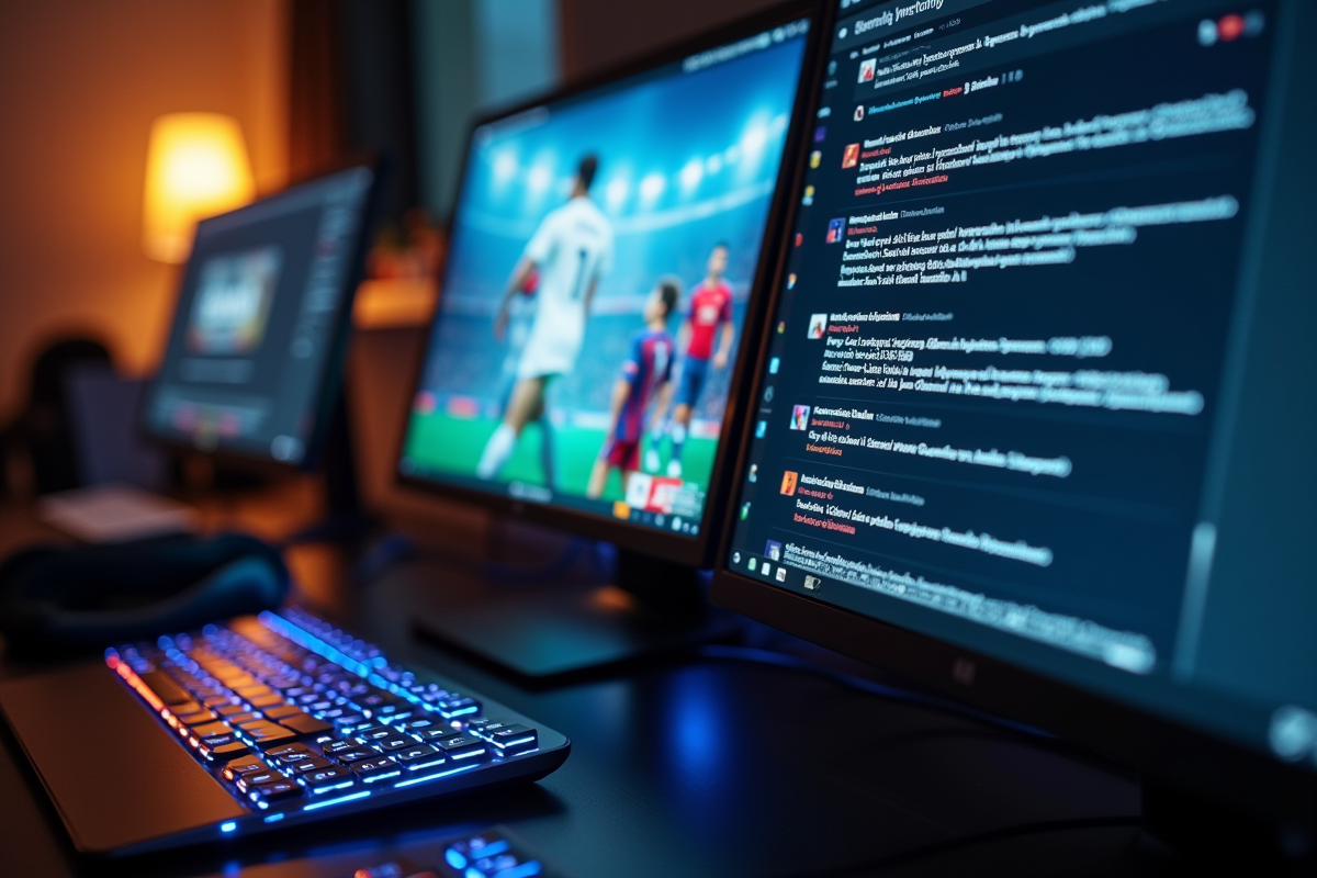 Ecran d ordinateur avec forum de discussion football