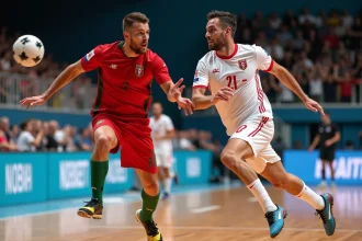 Deux handballeurs en action lors d'un match intense