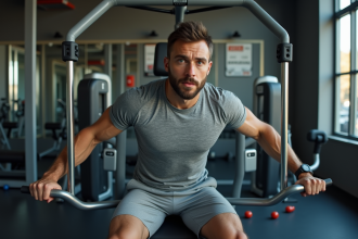Homme en entraînement de musculation à la presse poitrine