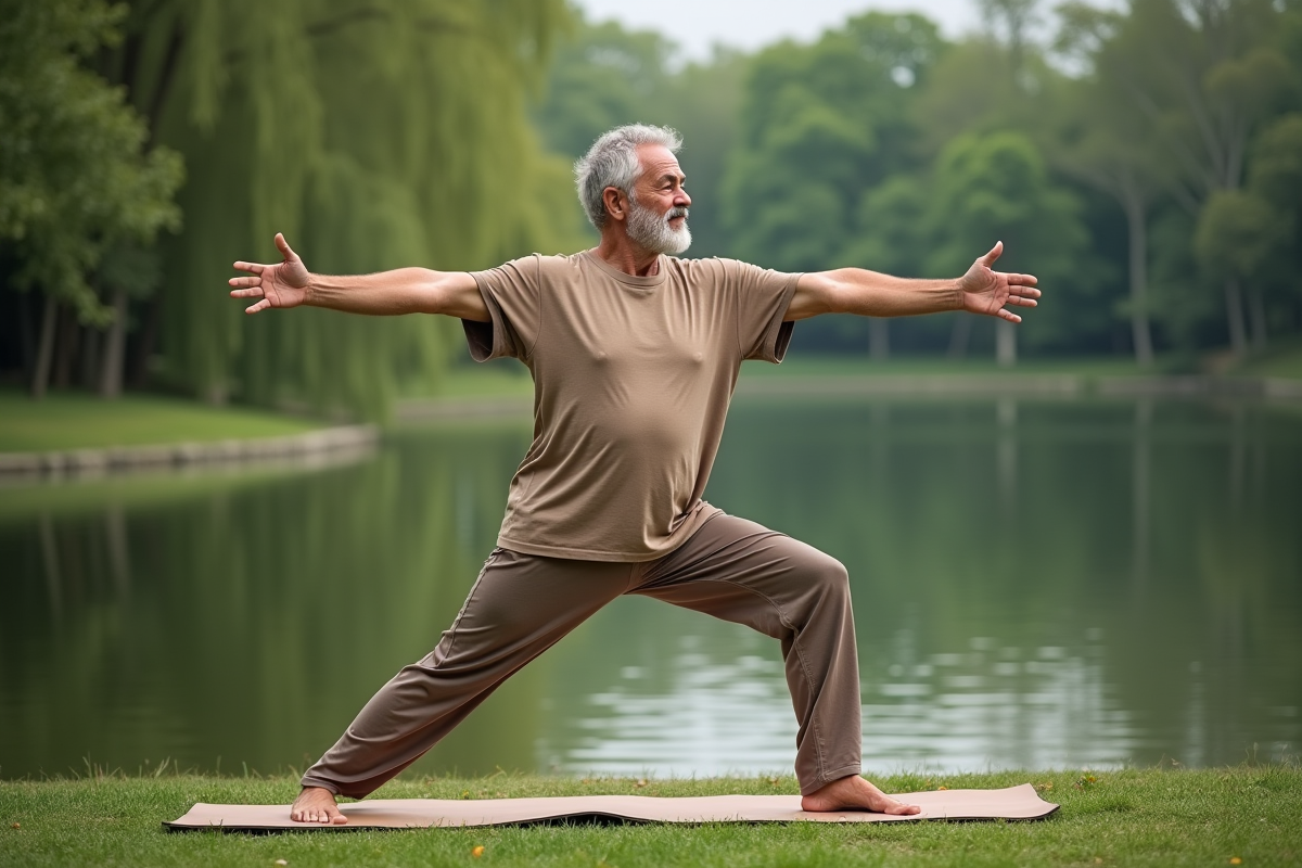 Homme en yoga debout près d