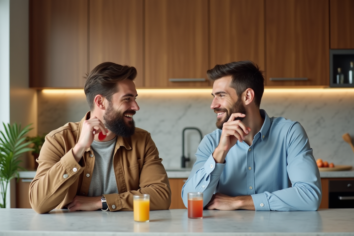 Deux hommes dégustant des boissons sportives sans sucre