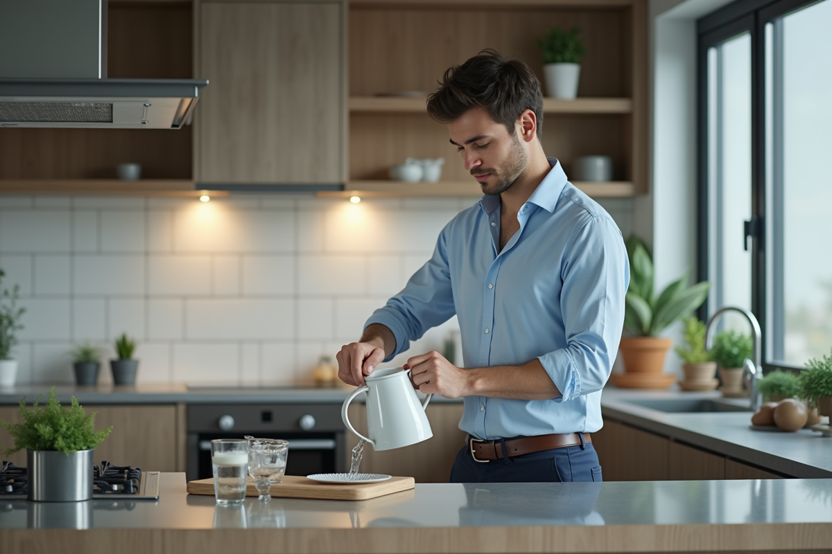 Jeune homme versant de l