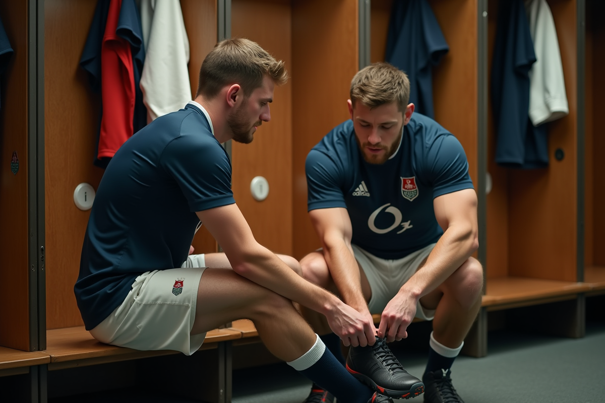 Jeune joueur de rugby en vestiaire avant match