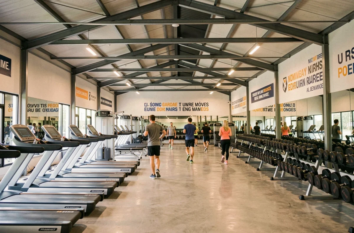 Vue panoramique d'une salle de sport moderne en Normandie avec équipements de fitness et ambiance sportive