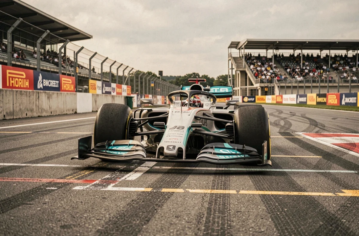 Monoplace de Formule 1 en pleine courbe sur un circuit, illustrant les enjeux de performance et d'optimisation du budget cap en 2026