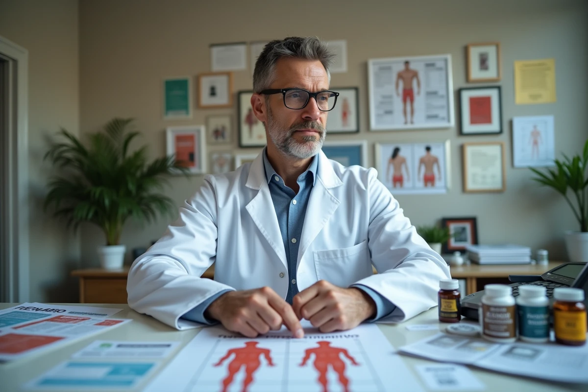 Nutritionniste sportif analysant des données corporelles pour évaluer un physique athlétique naturel ou assisté