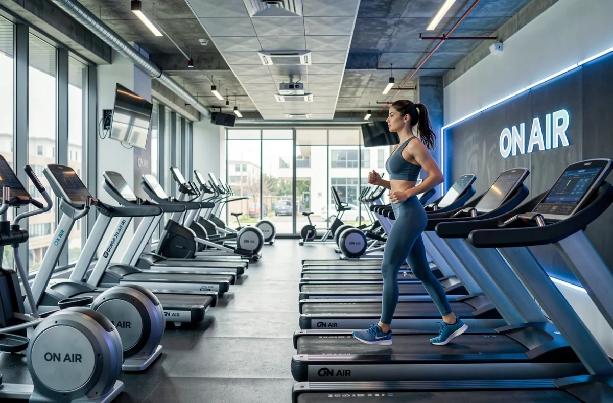 Femme s'entraînant sur tapis de course dans la salle ON AIR Fitness Caen Mondeville