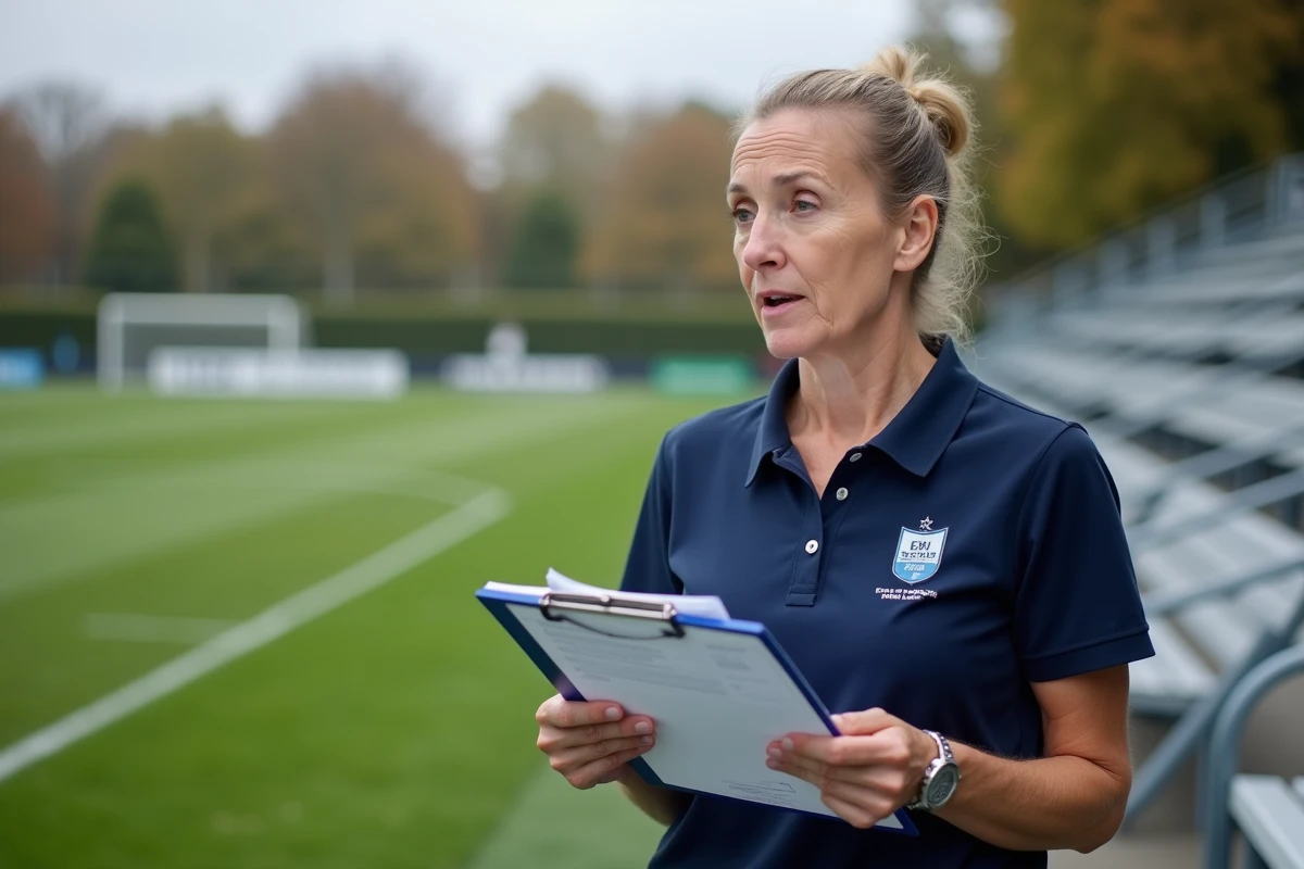 Responsable de commission du district de football des Yvelines sur le bord d'un terrain lors d'une mission officielle