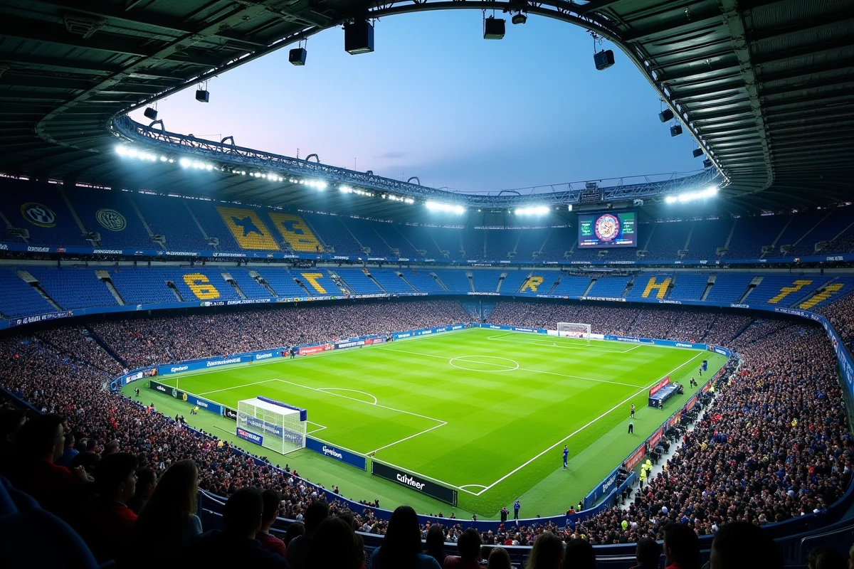 Vue panoramique du stade Giuseppe Meazza plein à craquer lors d'une soirée de Ligue des Champions avec l'Inter Milan