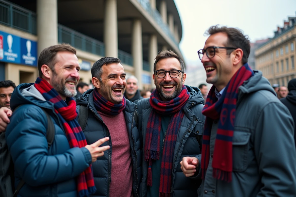 Supporters de l'Inter Milan rassemblés devant le stade avant un match de Ligue des Champions, ambiance festive et passion nerazzurri