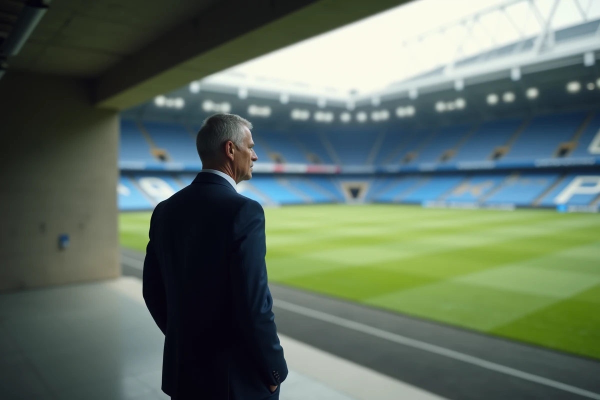 Footballeur vétéran en costume près du tunnel du Parc